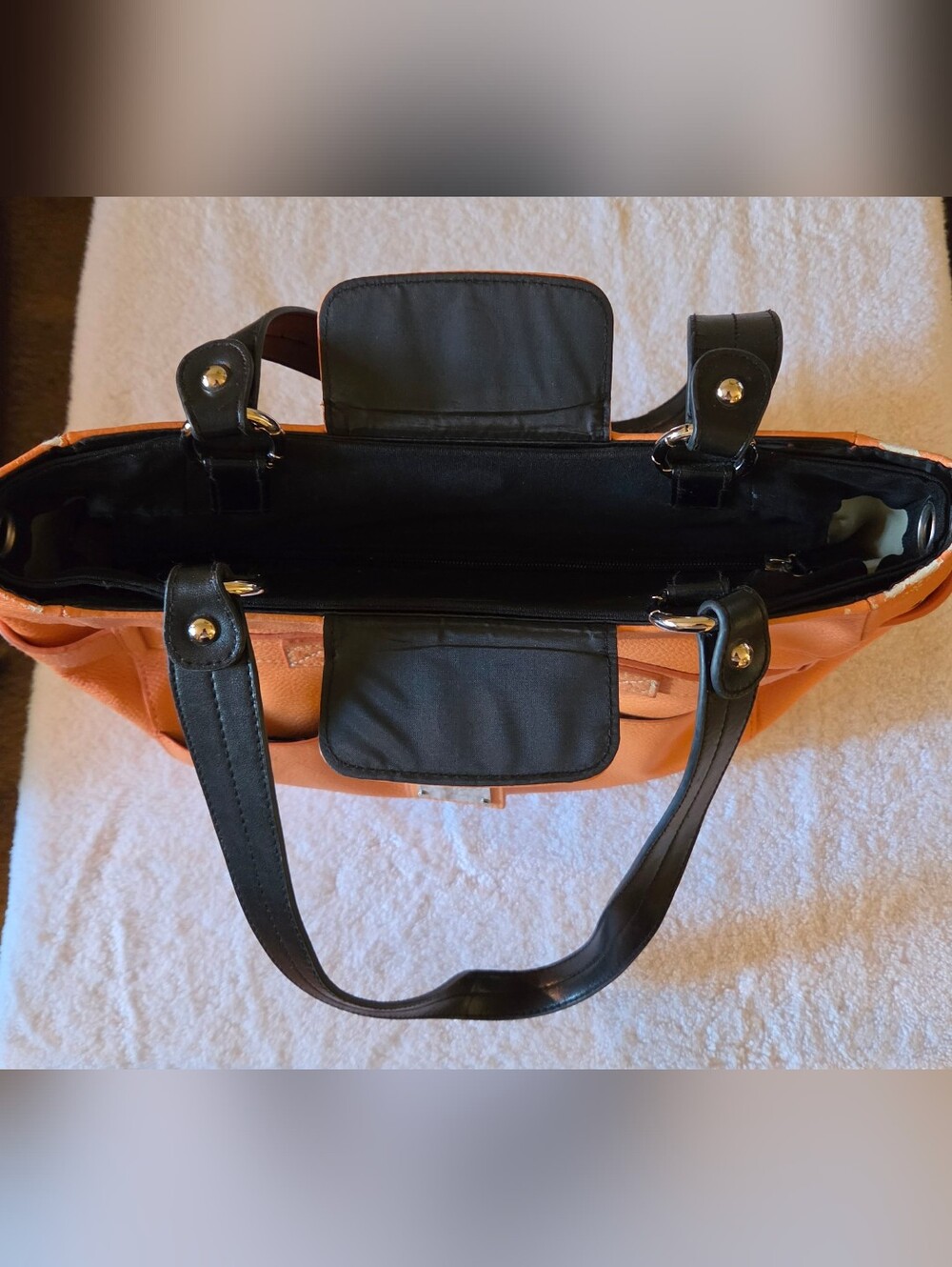 MICHE Orange Faux Leather Tote Bag with Black Handles - Picture 4 of 8